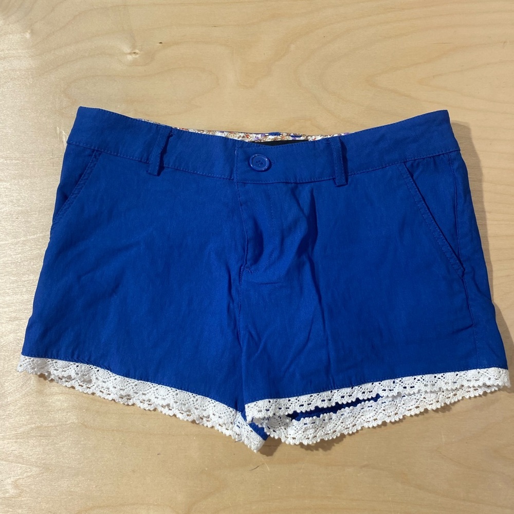 Ambiance Royal Blue High Waist Shorts with White Lace Trim Medium (JC)